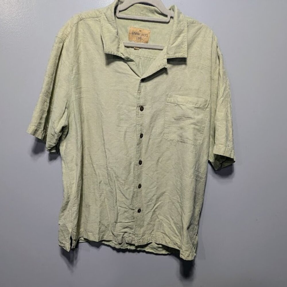 Havana Jack's Cafe 100 % SILK Men's Button Down Green Textured Size XXL